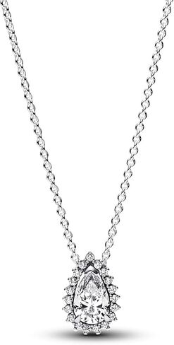 قلادة PANDORA Timeless Sparkling Pear Halo Collier - هدية لها - من الفضة الإسترلينية مع زركونيا مكعب شفاف - قلادة قابلة للتعديل - مجوهرات للنساء - مع صندوق هدايا - 17.7 بوصة in Kuwait