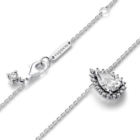 قلادة PANDORA Timeless Sparkling Pear Halo Collier - هدية لها - من الفضة الإسترلينية مع زركونيا مكعب شفاف - قلادة قابلة للتعديل - مجوهرات للنساء - مع صندوق هدايا - 17.7 بوصة in Kuwait