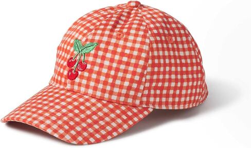 RIFLE PAPER CO. قبعة بيسبول Gingham Cherries، قبعة بيسبول نسائية، قبعة كلاسيكية بطبعة فواكه مكونة من ستة أجزاء مع حزام قابل للتعديل، مصنوعة من القطن بنسبة 100%، مقاس واحد يناسب الجميع in Kuwait