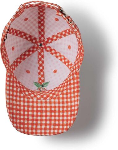 RIFLE PAPER CO. قبعة بيسبول Gingham Cherries، قبعة بيسبول نسائية، قبعة كلاسيكية بطبعة فواكه مكونة من ستة أجزاء مع حزام قابل للتعديل، مصنوعة من القطن بنسبة 100%، مقاس واحد يناسب الجميع in Kuwait