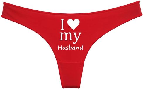 I Love My Husband Novelty Thong for Women, Red with White Trim Cotton Thongs, Women's Funny Graphic Design Underwear in Saudi Arabia