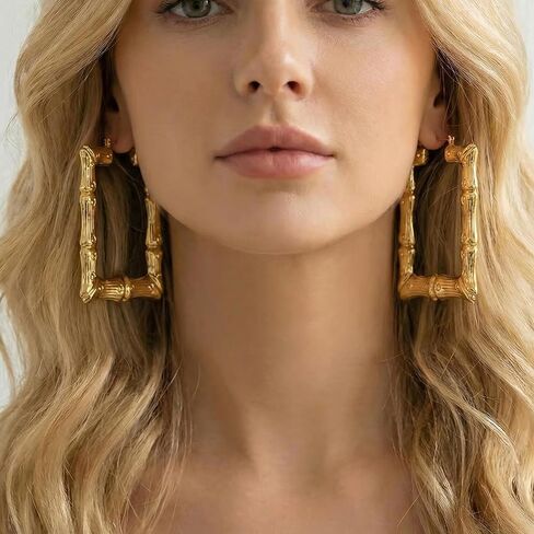 Premium 6 Pairs Gold Bamboo Hoops For Women, Lightweight Round And Heart Shaped 90s Retro Earring Set, Hollow Fashion Hip Hop Jewelry Accessories in Saudi Arabia