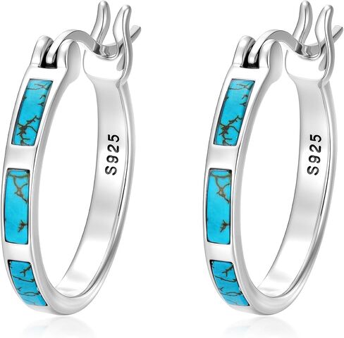 Real Turquoise Hoop Earrings for Women 925 Sterling Silver Western Oval Drop Dangle Earrings Cowgirl Country Concho Statement Jewelry Gift for Birthday in Kuwait