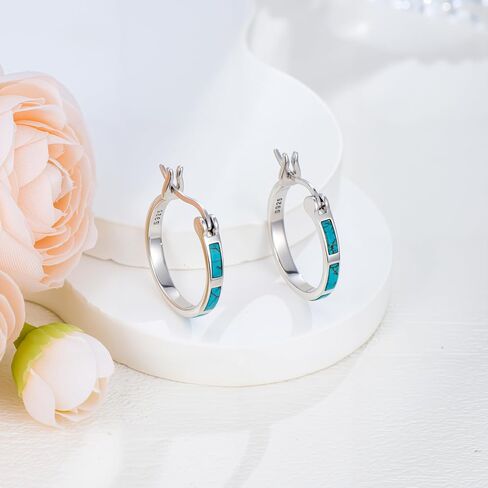Real Turquoise Hoop Earrings for Women 925 Sterling Silver Western Oval Drop Dangle Earrings Cowgirl Country Concho Statement Jewelry Gift for Birthday in Kuwait