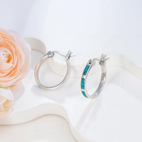 Real Turquoise Hoop Earrings for Women 925 Sterling Silver Western Oval Drop Dangle Earrings Cowgirl Country Concho Statement Jewelry Gift for Birthday in Kuwait