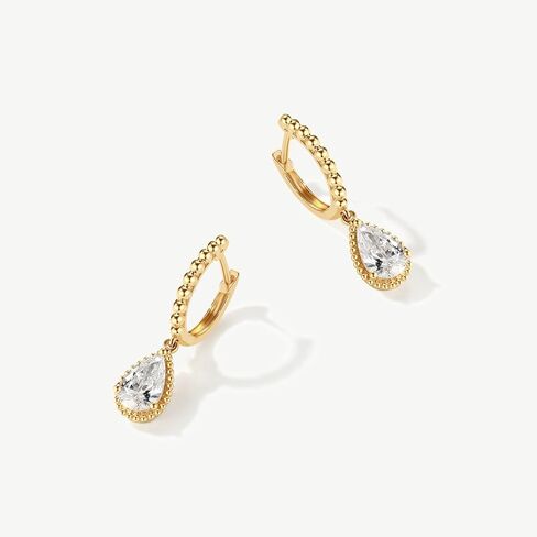 Agvana Echo of Light 0.68 Ct. Tw. Pear-Cut Lab-Grown Diamond Hoop Dangle Earrings in 14K Solid Gold (D-E Color, VS Clarity) Fine Jewelry Promise Anniversary Birthday Gifts for Women Wife Mom Her in Kuwait