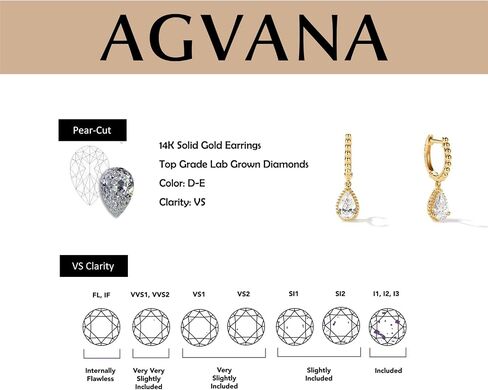 Agvana Echo of Light 0.68 Ct. Tw. Pear-Cut Lab-Grown Diamond Hoop Dangle Earrings in 14K Solid Gold (D-E Color, VS Clarity) Fine Jewelry Promise Anniversary Birthday Gifts for Women Wife Mom Her in Kuwait