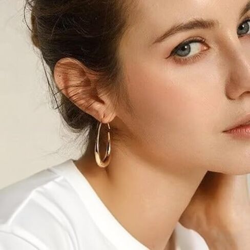 14K Gold Earrings for Women Gold Hoop Earrings for Women Studs Earring Clean and Minimalist Lines and C-Shape Design Womens Hoop Earring Stud in Saudi Arabia
