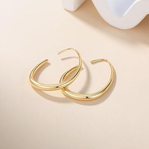 14K Gold Earrings for Women Gold Hoop Earrings for Women Studs Earring Clean and Minimalist Lines and C-Shape Design Womens Hoop Earring Stud in Saudi Arabia
