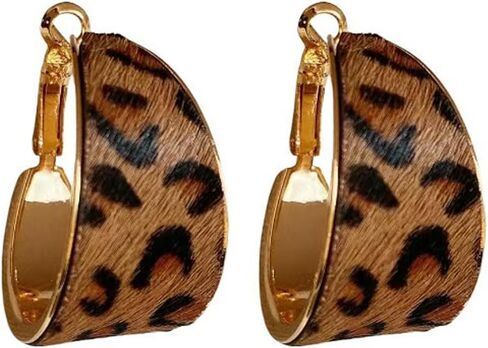 Leopard Print hoop earrings Vintage Leopard Print Large Hoop Earrings for Women Statement Dangle Metal Geometric Earrings Chunky Big Huggie Hoop Earrings Trendy Statement Earring in Saudi Arabia