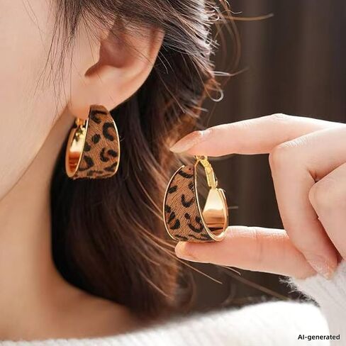 Leopard Print hoop earrings Vintage Leopard Print Large Hoop Earrings for Women Statement Dangle Metal Geometric Earrings Chunky Big Huggie Hoop Earrings Trendy Statement Earring in Saudi Arabia