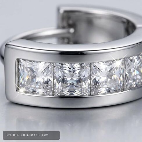 Silver Plated Cubic Zirconia Hoop Earrings - Princess Cut Channel Set Huggie Hoops, Elegant Jewelry for Women for Daily Wear and Special Occasions in Saudi Arabia