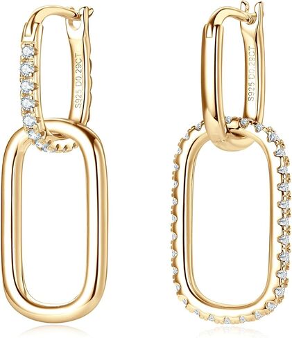 AINUOSHI Convertible Paperclip Link Earrings for Women Freedom Mixing and Matching Statement Pieces Huggie Hoop Rectangle S925 Sterling Silver Moissanite Dangle Drop Earrings set in Kuwait