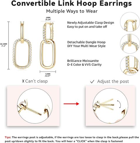AINUOSHI Convertible Paperclip Link Earrings for Women Freedom Mixing and Matching Statement Pieces Huggie Hoop Rectangle S925 Sterling Silver Moissanite Dangle Drop Earrings set in Kuwait