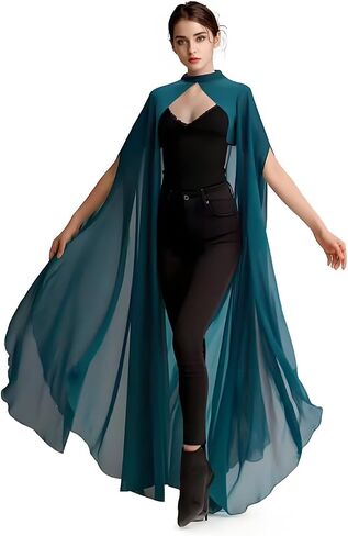 Women's Green Chiffon Cape Gothic Tulle Cloak Wedding Bridal Shawls Long Cape Halloween Party Capelets in Saudi Arabia