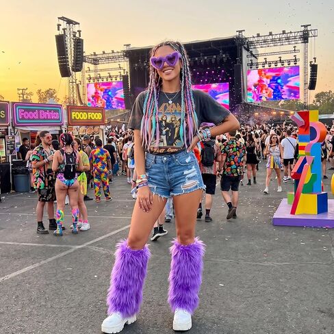 Women Fur Leg Warmers with Fuzzy Sunglasses Set, Stylish Fluffy Boot Cover Cuffs for Halloween Santa Party Costume in Saudi Arabia