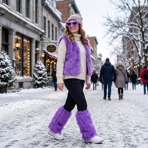 Women Fur Leg Warmers with Fuzzy Sunglasses Set, Stylish Fluffy Boot Cover Cuffs for Halloween Santa Party Costume in Saudi Arabia