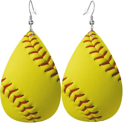 Yellow Softball Faux Leather Teardrop Earrings for Women Drop Dangle Earrings in Saudi Arabia