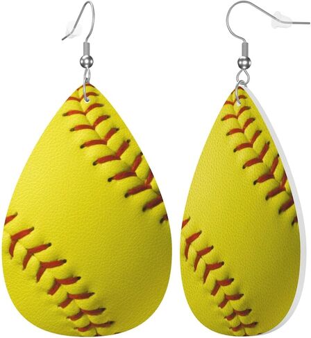 Yellow Softball Faux Leather Teardrop Earrings for Women Drop Dangle Earrings in Saudi Arabia