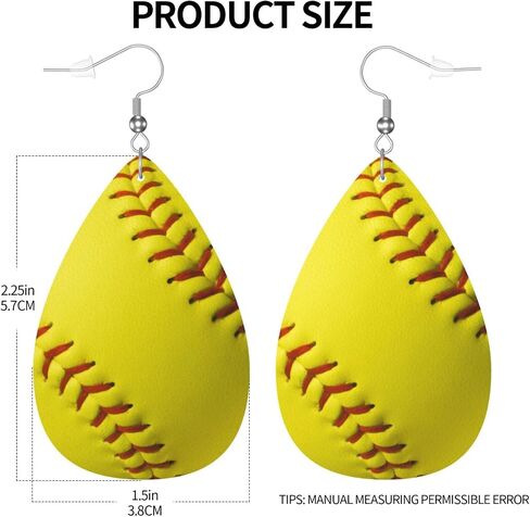 Yellow Softball Faux Leather Teardrop Earrings for Women Drop Dangle Earrings in Saudi Arabia