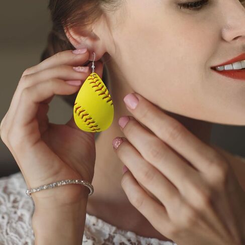 Yellow Softball Faux Leather Teardrop Earrings for Women Drop Dangle Earrings in Saudi Arabia