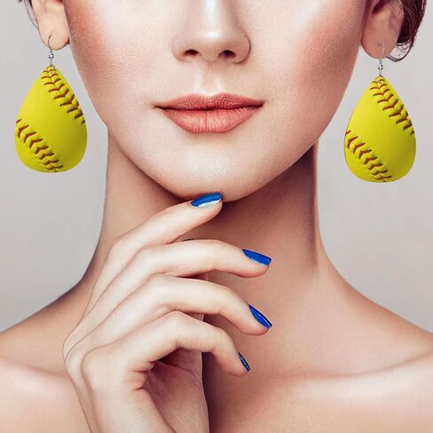 Yellow Softball Faux Leather Teardrop Earrings for Women Drop Dangle Earrings in Saudi Arabia