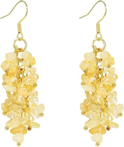 1 Piece Yellow Earrings for Women, Tumbled Natural Stone Semi Gemstone Chip Cluster Long Stylish Dangle Hook Eardrop Earrings in Saudi Arabia