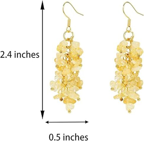 1 Piece Yellow Earrings for Women, Tumbled Natural Stone Semi Gemstone Chip Cluster Long Stylish Dangle Hook Eardrop Earrings in Saudi Arabia