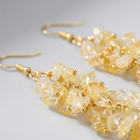 1 Piece Yellow Earrings for Women, Tumbled Natural Stone Semi Gemstone Chip Cluster Long Stylish Dangle Hook Eardrop Earrings in Saudi Arabia