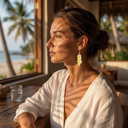1 Piece Yellow Earrings for Women, Tumbled Natural Stone Semi Gemstone Chip Cluster Long Stylish Dangle Hook Eardrop Earrings in Saudi Arabia