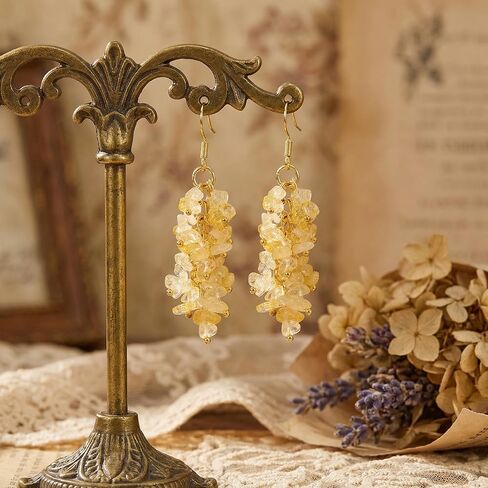 1 Piece Yellow Earrings for Women, Tumbled Natural Stone Semi Gemstone Chip Cluster Long Stylish Dangle Hook Eardrop Earrings in Saudi Arabia
