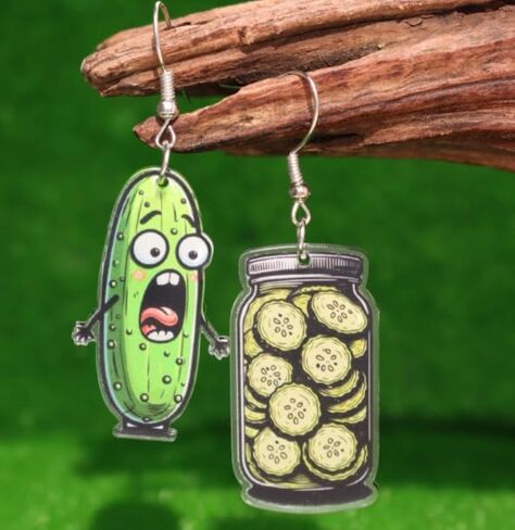 Quirky Cucumber Pickle Earrings - Whimsical Vegetable and Alien-Inspired Jewelry - for Playful Fashionistas in Saudi Arabia