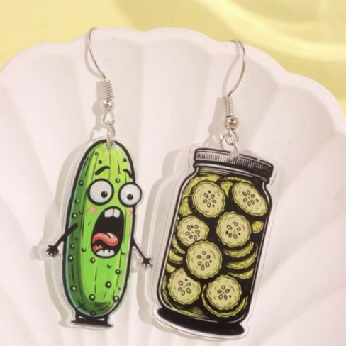 Quirky Cucumber Pickle Earrings - Whimsical Vegetable and Alien-Inspired Jewelry - for Playful Fashionistas in Saudi Arabia