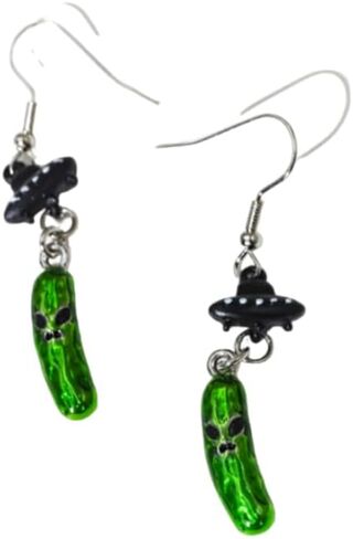 Quirky Cucumber Pickle Earrings - Whimsical Vegetable and Alien-Inspired Jewelry - for Playful Fashionistas in Saudi Arabia