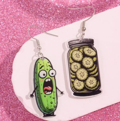 Quirky Cucumber Pickle Earrings - Whimsical Vegetable and Alien-Inspired Jewelry - for Playful Fashionistas in Saudi Arabia