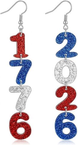 4th of July Earrings for Women – Patriotic Red White and Blue Earrings, USA 250th Anniversary Merchandise, Flag Earrings, 1776-2026 Number Acrylic Independence Day Jewelry in Saudi Arabia
