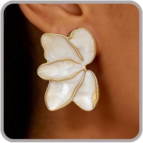 Gold Flower Earrings for Women Big White Floral Earrings Blue Pink Green Leaf Orange Red Spring Earring Irregular Large Statement Earring Unique Summer Jewelry Hawaiian Tropical Beach Jewlery in Saudi Arabia