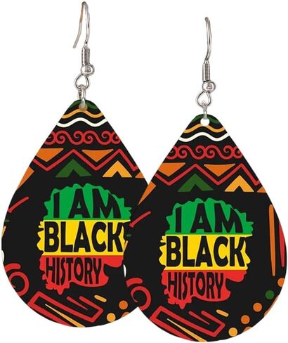 الأقراط الأفريقية الجلدية Juneteenth قطرة تتدلى الأقراط السوداء التاريخ شهر الهدايا والمجوهرات الأفريقية in Kuwait