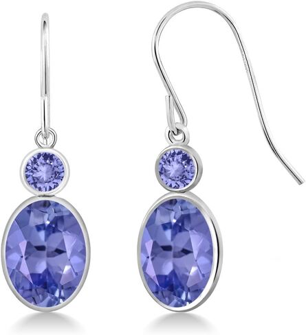 Gem Stone King 14K White Gold Blue Tanzanite Hook French Fish Ear Wire Dangle Earrings For Women (2.56 Cttw, Gemstone December Birthstone, Oval 8X6MM, Round 3MM) in Kuwait