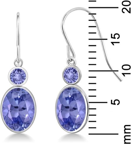 Gem Stone King 14K White Gold Blue Tanzanite Hook French Fish Ear Wire Dangle Earrings For Women (2.56 Cttw, Gemstone December Birthstone, Oval 8X6MM, Round 3MM) in Kuwait