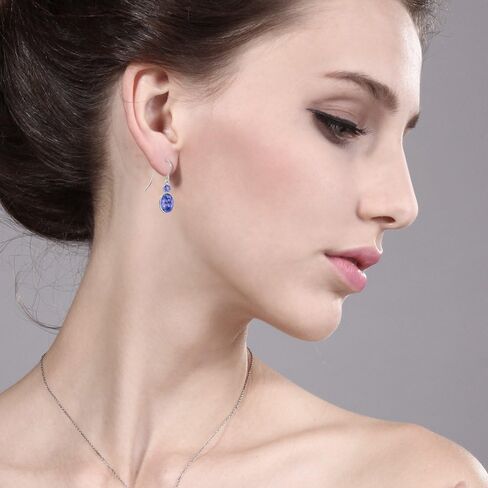Gem Stone King 14K White Gold Blue Tanzanite Hook French Fish Ear Wire Dangle Earrings For Women (2.56 Cttw, Gemstone December Birthstone, Oval 8X6MM, Round 3MM) in Kuwait