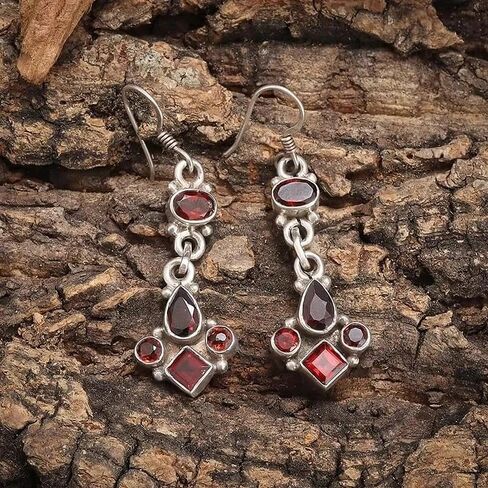 Retro Bohemian Red Zircon Drop Shape Tassel Earrings Women's Fashion Elegant Earring Accessories in Kuwait