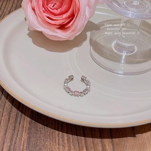 Pink Cubic Zirconia Cute Bowknot Finger Rings 925 Sterling Silver 14K Gold Plated Adjustable Rhinestone Butterfly Bowkont Open Rings Wedding Jewelry for Women（Pink） in Saudi Arabia
