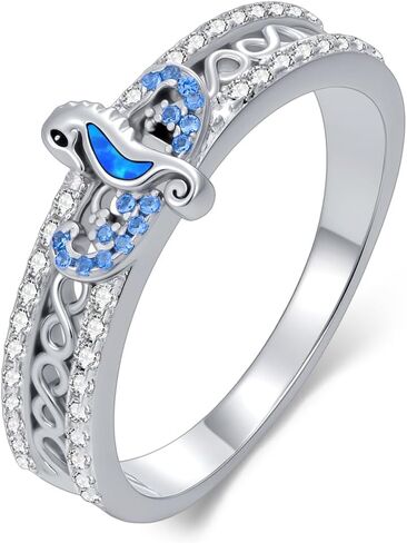 LONAGO Sea Turtle/Octopus/Dolphins/Seahorse Ring 925 Sterling Silver Infinity Blue Opal Sea Animal Rings for Women Ocean Jewelry Size 7-9 in Kuwait