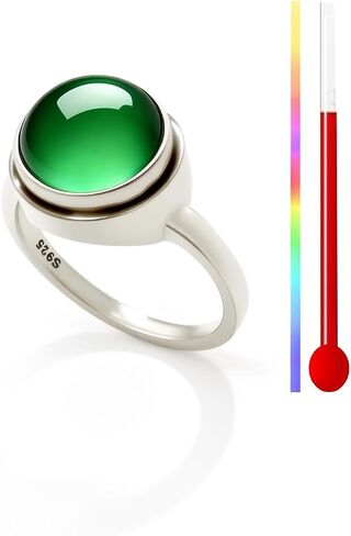Mood Ring, S925 Sterling Silver, Temperature Color Changing, Thermochromic Stone, Minimalist Vintage Solitaire Statement Ring for Women in Saudi Arabia