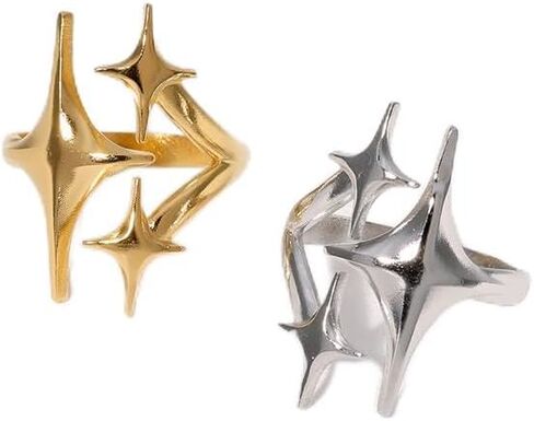 Gold/Silver Star Rings for Women Men Stainless Steel Open Adjustable Starburst Rings Y2K North Star Stacking Couple Ring Wrap Statement Ring Alternative Vintage Retro Celestial Jewelry Gift in Saudi Arabia
