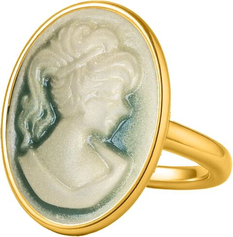 Cameo Women Portrait 24K Gold Vermeil 925 Sterling Silver Black White Coin Ring, Cameo Lady Signet Ring, Dainty Carving, Handmade Rings for Women Statement Turkish Fine Jewelry in Kuwait