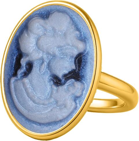 Cameo Women Portrait 24K Gold Vermeil 925 Sterling Silver Black White Coin Ring, Cameo Lady Signet Ring, Dainty Carving, Handmade Rings for Women Statement Turkish Fine Jewelry in Kuwait