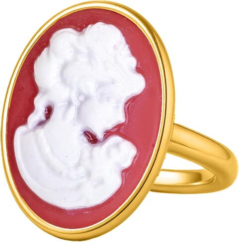 Cameo Women Portrait 24K Gold Vermeil 925 Sterling Silver Black White Coin Ring, Cameo Lady Signet Ring, Dainty Carving, Handmade Rings for Women Statement Turkish Fine Jewelry in Kuwait