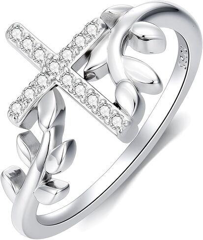 Cross Ring for Women S925 Sterling Silver Jesus Fish Ring Religious Ring Jewelry for Brithday Christmas(7-8) in Saudi Arabia